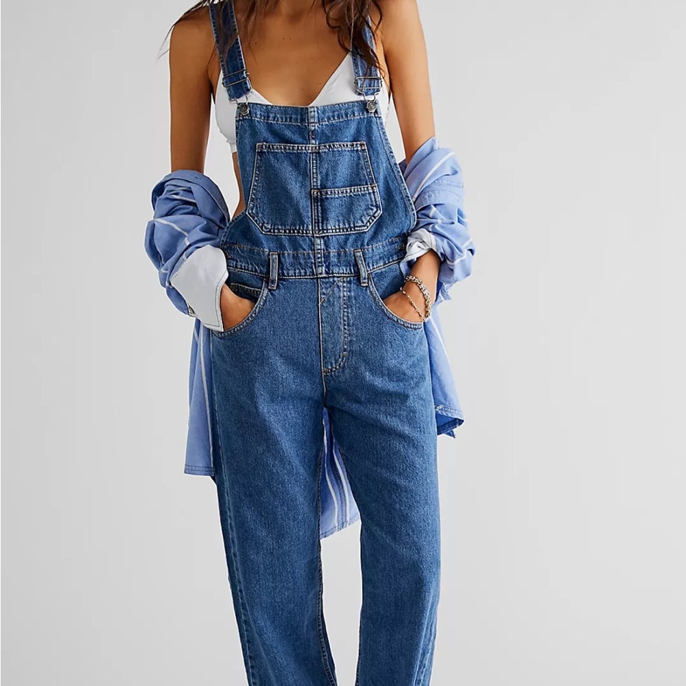 Free People Blue Denim Overalls